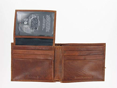 Tommy Hilfiger Mens Brown Distressed RFID Blocking Bi-Fold Wallet (Tan)3