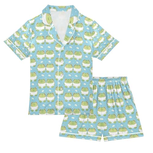 senya Mini Frog Satin Summer Pajama Sets Silk Short Sleeve Button Down Sleepwear