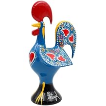 8.25" Traditional Hand-Painted Portuguese Good Luck Rooster Galo Barcelos Metal Figurine - Made in Portugal, Symbol of Good Luck & Prosperity - Collectible Souvenir Blue