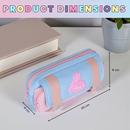 Image of Pencil Cases Large Capacity Pencil Bag Pouch Holder Box for Girls Kids Office Students Organizer School Stationery Supplies (Sky Blue + Pink)