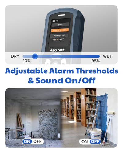 AEGTEST AWT-380 Rechargeable Pinless Moisture Meter for Wood, Drywall & Masonry, Wood Moisture Meter with Color Display, Adjustable Alarm, Data Records, Non-Destructive Water Leak Detector for Home - Thumbnail 4