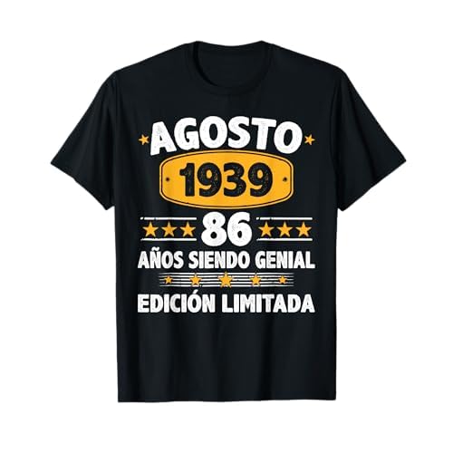 Agosto 1939 86 Años Hombre Cumpleaños Regalo Agosto 1939 Camiseta