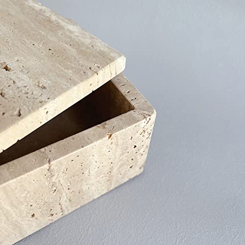 Stoneplus Natural Marble Ring Jewelry Box Cotton Swab Storage Box With Lid Storage Box (Travertine) #TOP3