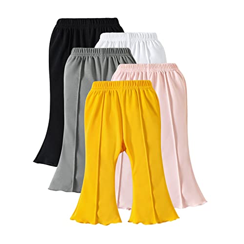 Image of U·nikaka Toddler Bell Bottoms Baby Girls Ruffle Leggings Bell Bottomed Flare Pants Trousers Black White Orange Pink and Gray 3-6 Months