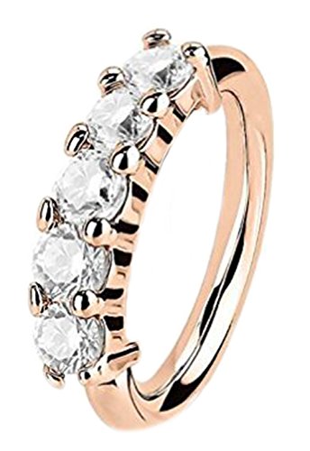 Greendou Elegant Fashion Jewelry Small Thin 5 Clear Crystal Nose Ring Stud Hoop-Sparkly Crystal Nose Ring (Rose Gold)