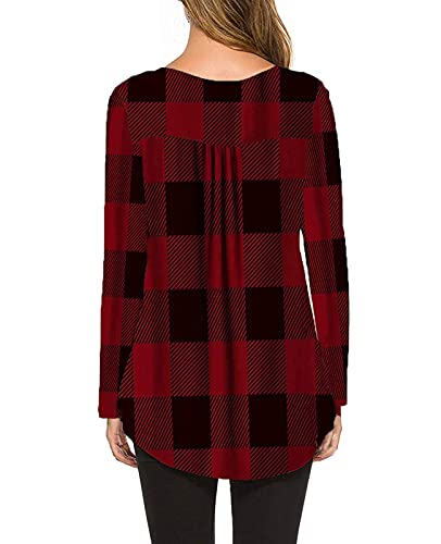 Plus Size Tunic Tops For Women 2X Casual Long Sleeve Plaid Christmas Shirts Henley V Neck Blouses Red #TOP3