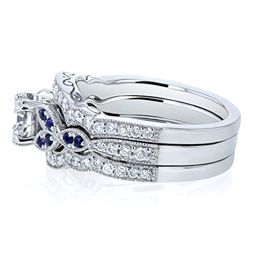 Kobelli Floral Round Moissanite Double Band Bridal Set and Sapphire 1 CTW 14k White Gold (GH/VS, GH/I, Blue)3