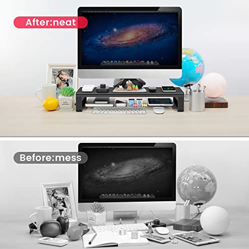 Vaydeer Usb3.0 Wireless Charging Aluminum Monitor Stand Riser Support Transfer Data And Charging,Keyboard And Mouse Storage Desk Organizer Up To 27Inch For Computer Macbook Pc (Black） #TOP3