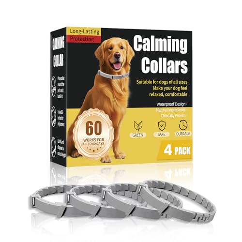 Calming Collar For Dogs 4 Packs Effectively Relieves Anxiety from Noise Separation New environment Fireworks Adjustable 25 Flexible Lasts 60 Days Grey Suitable for All Dog Sizes & Ages