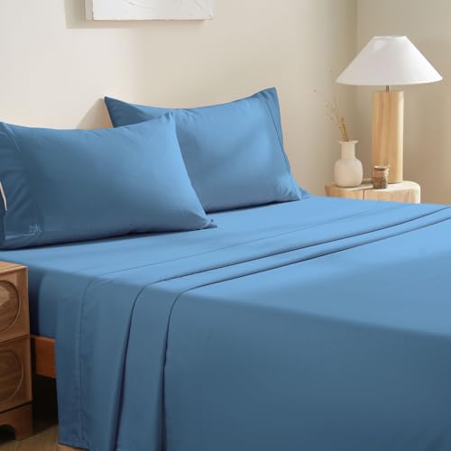 MCO Bedding King Bed Sheets Set - Soft Bed Sheets - Cooling Breathable Bedding Set with 16" Deep Pocket (4 Pieces, King, Blue Heaven)
