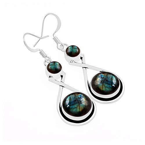 Genuine Round Shape Labradorite Dangle Earrings 925 Silver Plated Handmade Fashion Jewelry For Women #TOP2