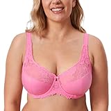 DELIMIRA レディース プラスサイズ フルカバー アンダーワイヤー 裏地なし ミニマイザー レースブラ, クラブアップルピンク, 36D