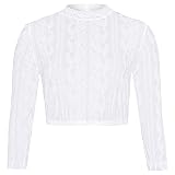 Melega Dirndlbluse Malea weiß | Damen Dirndl-Bluse aus Spitze mit Herzen | Hochgeschlossen 3/4-Arm Gr 42