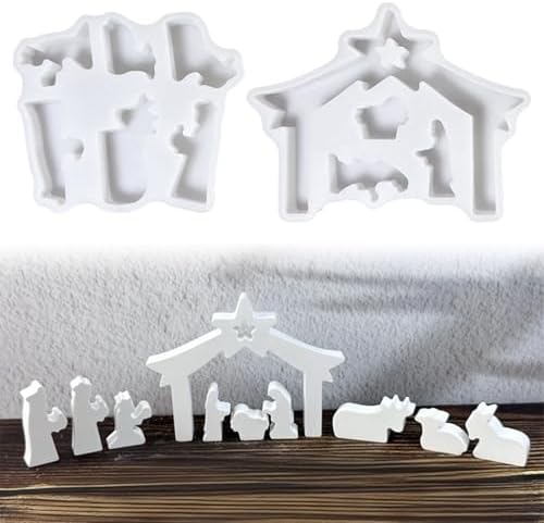 Christmas Silicone Molds, Nativity Scene Candle Mold Set, Jesus Family Resin Molds for DIY Epoxy Casting Home Party Religious Decoration Supplies (D)