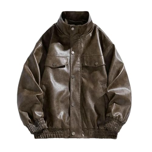Manteau d'hiver homme contre le froid col roulé en cuir synthétique et daim