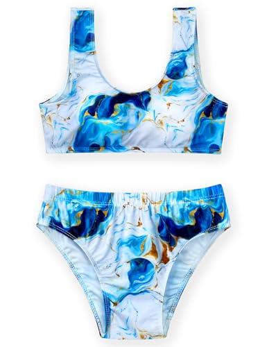 Image of Girls Swimsuits Two Piece Bathing Suits Sport Beach Bikini Sets UPF 50+ Teen Summer Swimwear with Chest Pad