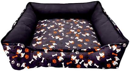 Cama Luxo para Cachorro, Quadrada 40x40 cm, Preta com Estampa, Zí...