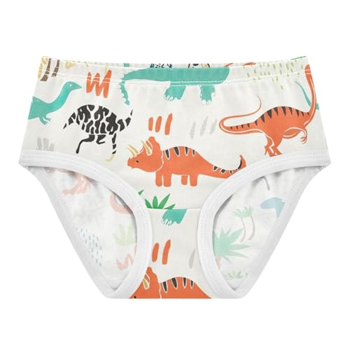 Toddler Panties, Cute Dinosaurs Colorful White Girls Underwear Cotton, 2T–8 Years