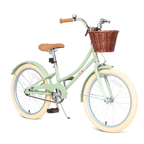 Bixike Retro Design Girls Bike with Basket for 5-13 Years Old Kids, 16 Inch Kid Bicycle for Girls with Kickstand and Training Wheels, 20 Inch with Kickstand, Multiple Colors