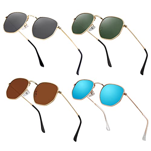Htms Polarized Sunglasses for Women Men Small Metal Polygon Fashion Sunglasses Square Metal Geometric Shades