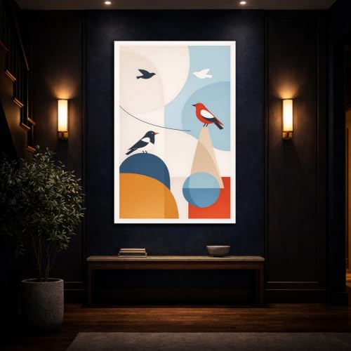 Tableau en toile oiseaux géométriques format vertical 40x60 cm