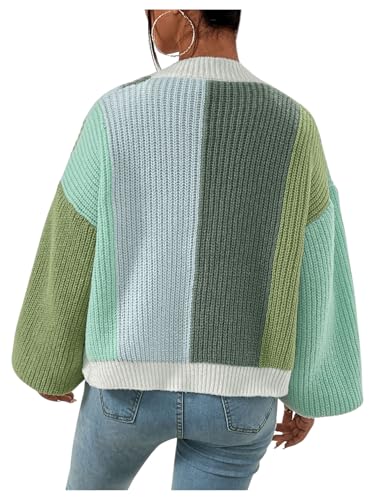 SHENHE Women's Color Block Open Front Long Sleeve Ribbed Knit Cropped Cardigan Sweaters2