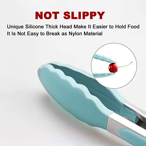 3 Pack Aqua Sky Kitchen Tongs, Premium Silicone Bpa Free Non-Stick Stainless Steel Bbq Cooking Grilling Locking Food Tongs, 9-Inch 10-Inch & 12-Inch #TOP1