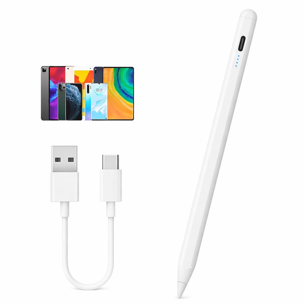 Universal Stylus Pen 2nd Generation for iOS/Android/Windows, White Capacitive Touchscreen Pen with USB-C Charging Cable, Precise Tip for Tablets and Smartphones