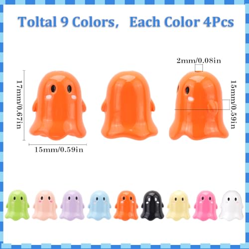 SUNNYCLUE 1 Box 36Pcs 9 Colors Ghost Beads Jewellery Halloween Beads Acrylic Opaque Colorful Cartoon Ghost Spacer Loose Bead for Halloween Jewellery Making Bracelets Necklaces Beaded Supplies Crafting - Image 2
