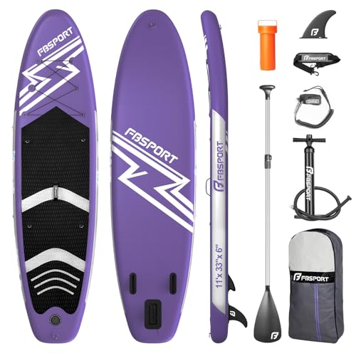 fbsport 1139 premium stand up paddle board yoga board with durable sup accessories amp carry bag  wide stance surf control non-slip deck leash paddle and pump for youth amp adult
