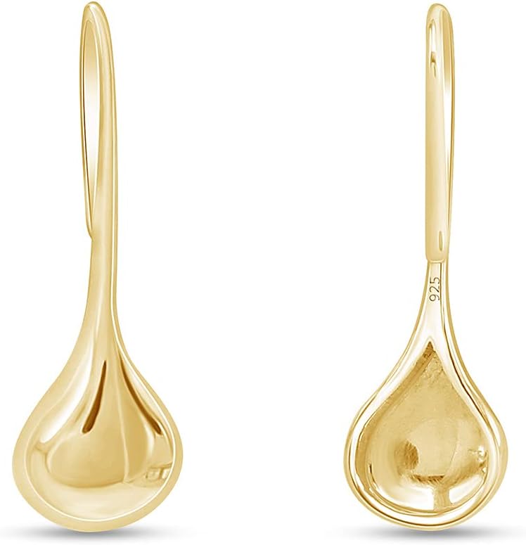 Plain Puffed Pear Shape Tear Drop Hook Dangle Drop Earrings In 14k Gold Plated 925 Sterling Silver Jewelry For Women Wedding Anniversary