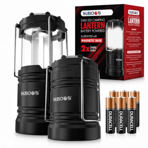 Image of SUBOOS Camping Lanterns Battery Operated [2 Pack] - 2X Brighter LED Camping Light Lamp with Magnetic Base and Foldable Hook for Hanging, Portable for Hurricane, Emergency, Home, Shed and More