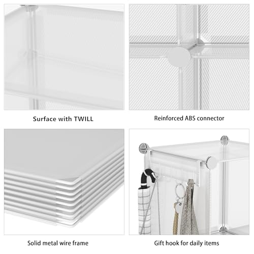 AWTATOS Cube Storage Organizer, Closet Organizers and Storage, 6 Cube Shelves Bookshelf, DIY Stackable Plastic Clothes Organizer Shelving for Bedroom, Home, Transparent Twill - Thumbnail 7