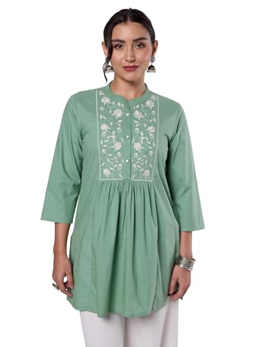 Image of Amazon Brand - Myx Women Pure Cotton Embroidered Short Kurti | Tunic | Short Kurta (Available in Plus Sizes)