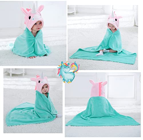 Image of TONWHAR 0-4 Years Toddlers' And Kids' Boys Girls Animal Face Hooded Blanket Baby's Bathrobe,Plush After Bath Blanket(Pink Unicorn)