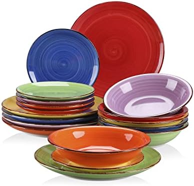 vancasso Albero Dinner Set for 6, Stoneware Dinnerware Set Handpainted Tableware, 18-Piece Multicolour Ceramic Combination Set with Dinner Plate/Dessert Plate/Soup Bowl, Rustic Chic Style