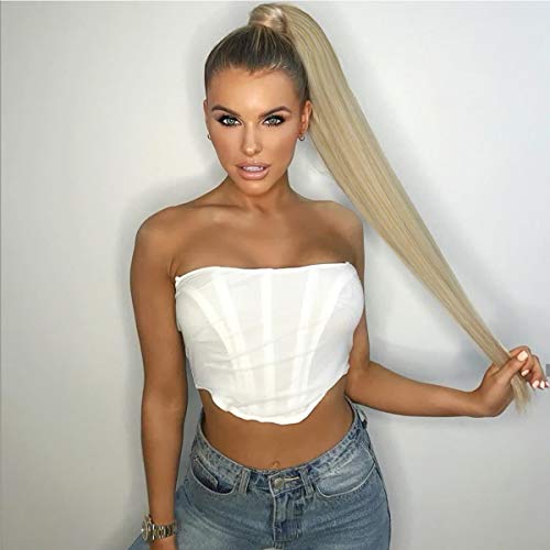 30inch Long Straight Drawstring Ponytail Synthetic High Puff Ponytail Hair Pieces With Comb Clip in Straight Ombre Blond Ponytail Clip in Hair Extensions Smooth &Soft(MT27 613)