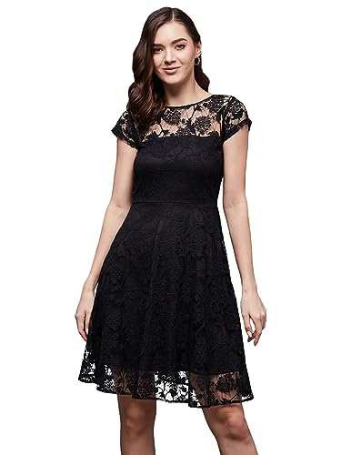 Image of Miss Chase Women's Round Neck Sleeveless Polyester Ruffled Knee- Length Dress