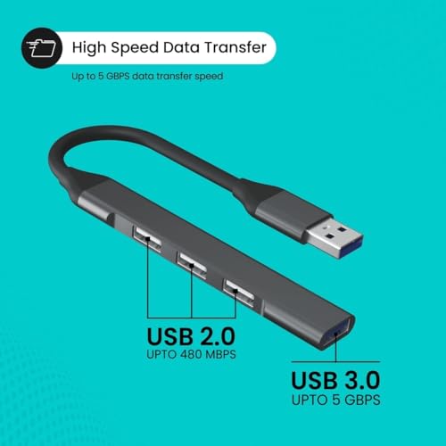 Image of NISHTECH USB Hub (4-in-1), Multiport Adapter with 1 x USB 3.0 & 3 x USB 2.0 ports, up to 5 Gbps High Speed Data Transfer for Laptop /PC (Multicolor)