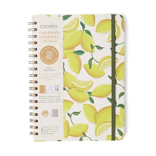 CADERNO ESPIRAL COLEGIAL FRUTARE PAUTADO 17X24 LIMÃO SICILIANO 1 MATÉRIA 80 FLS