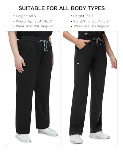 Image of COMENII Scrubs for Women, Mid Rise Straight Leg Cargo Pants with Knit Yoga Waistband, Easy Care Womens Scrubs Pants