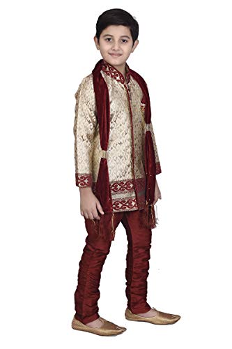 Image of Boys Sherwani Set | Brocade Sherwani for Boys | Kids Ethnic Wear | Party Outfit for Weddings Festivals & Special Occasions