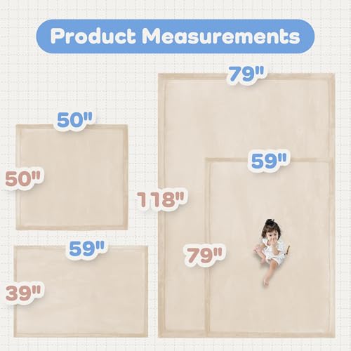 Image of 1.5 inch Thick Padded Baby Play Mat for Floor Tummy Time, Pro Soft Foam Activity Playroom Playmats, Easy Care with Non-Slip Safe for Infant Toddlers Crawling 79 inchx 158 inch (Beige)
