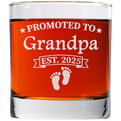 CARVELITA Promoted To Grandpa Est 2025 Whiskey Glass - 11oz Old Fashioned Bourbon Rocks Glass - First Time Grandparents Gifts - Grandparent Announcement - New Grandparent Gifts First Time, Papa To Be Cover