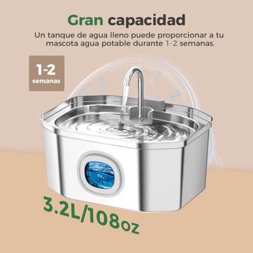 Miniatura 3 de Apauk 3.2l Fuente Para Gatos Acero Inoxidable, Bebedero Gatos, Silencioso Fuente De Agua Para Gatos, Con Ventana Led, Sistema De Filtro Multicapa Libre De Bpa Con 2 Filtros 2 Esponjas
