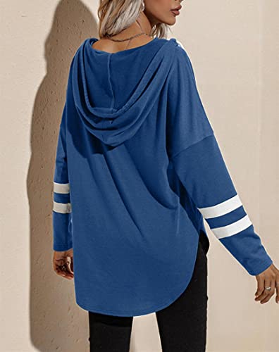 Image of Womens Long Sleeve V Neck Hoodie Sweatshirts Lightweight Pullover Tops