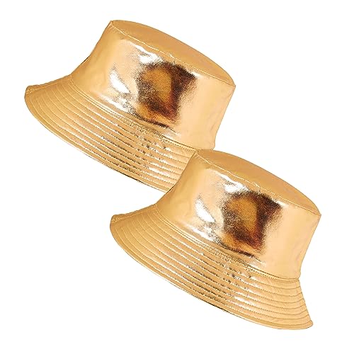 Image of Unisex Metallic Bucket Hat Waterproof Holographic Bucket Hat Fishing Hat Trendy Hip Pop Sun Cap