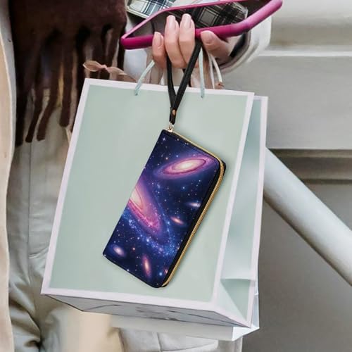 Womens Wallet, Waterproof PU Leather Wallet, Large Capacity Credit Card Holder Space Galaxy Constellation Zodiac Star Purple Blue Coin Zipper Clutch Purse 6