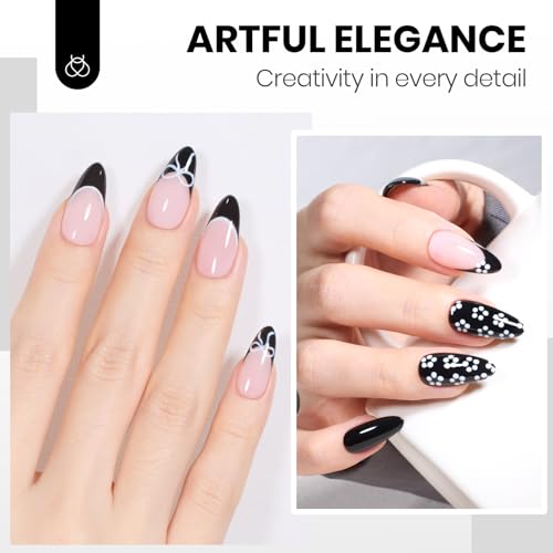 Image of Beetles Black and White Gel Polish, 2 Pcs 15ml, HEMA-Free French Nails | Two 15ml HEMA-free gel colors cover black and white French tips, nail art, and salon-style DIY manicures.