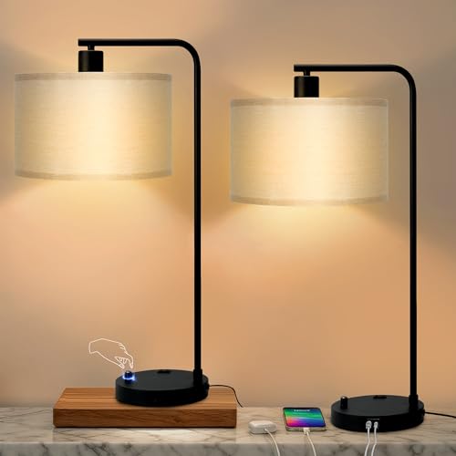 Tall Table Lamp for Bedroom Set of 2 with USB